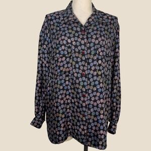 VTG 90s Silk Colorful Polka‎ Dot Blouse Colorful Polka Dot Long Sleeve LARGE 90s